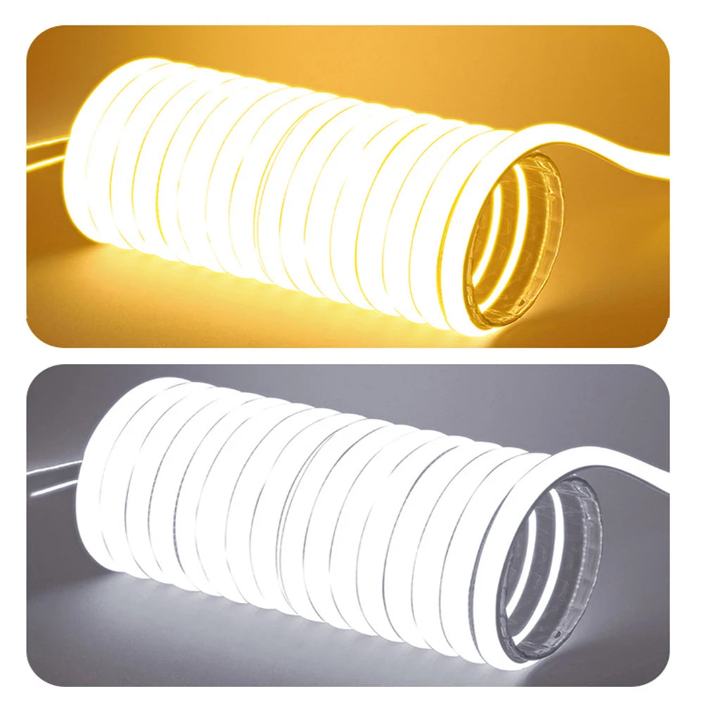COB LED Strip Light 220V EU Plug Waterproof Flexible Tape High Brightness for Bedroom, Outdoor & Garden