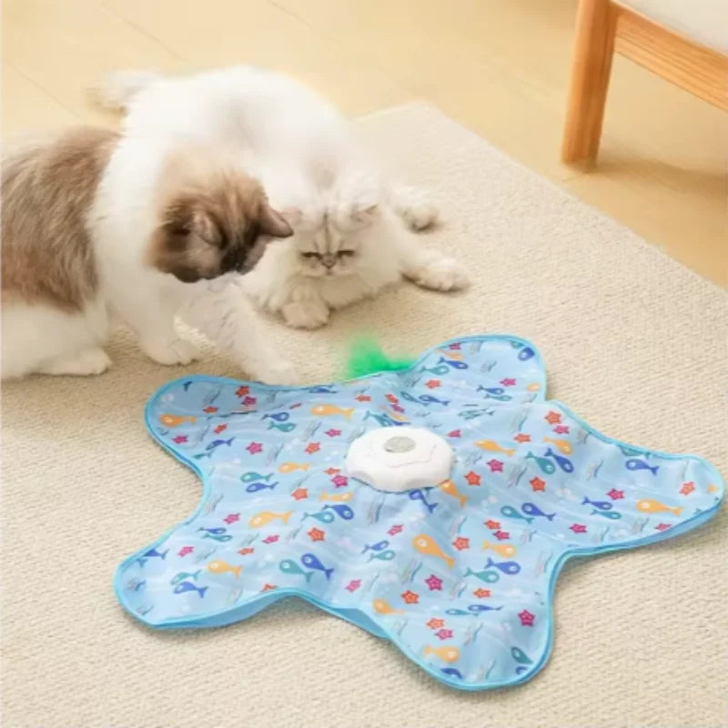 Interactive Hide-and-Seek Cat Toy - Motion-Activated Squeaky Mouse with Concealed Feathers, Waterproof Kitten Teaser