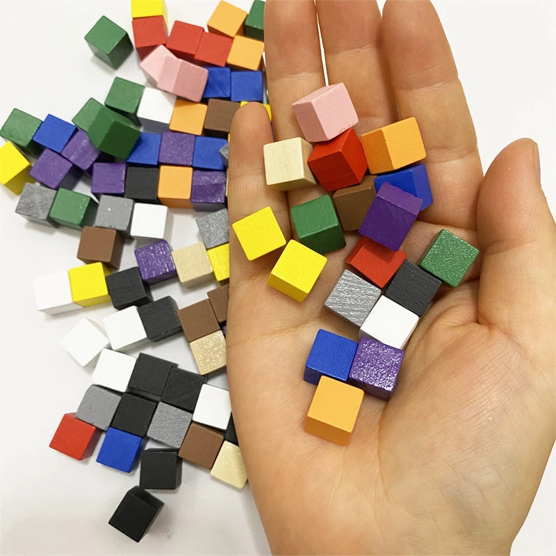 100-Pack 10mm (0.39 in) Colorful Wooden Cubes - Dice Tokens for Crafts, Board Games & Early Education