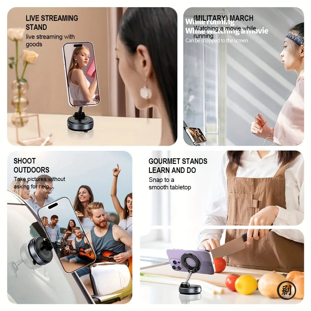 Magnetic 360° Foldable Phone Holder with Vacuum Mount for Car, Desk & Bathroom - Universal