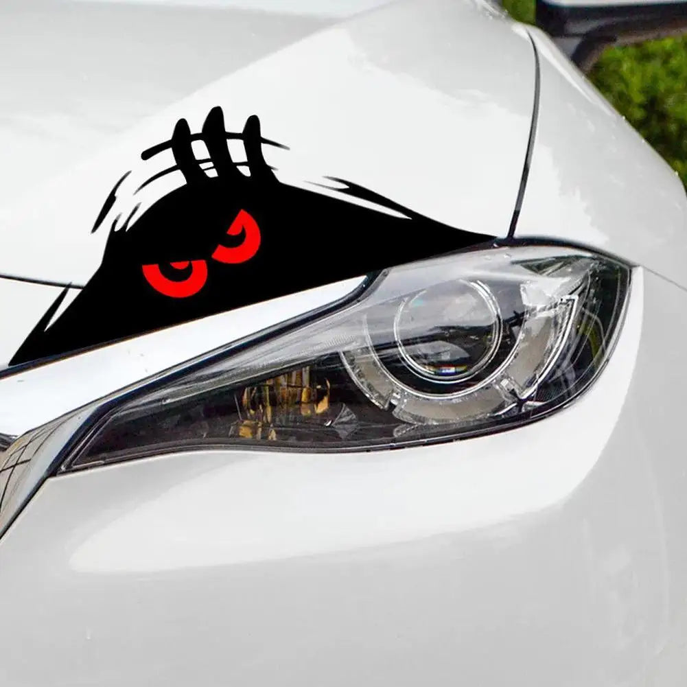 Peeping Eye Car Door Sticker Reflective Carbon Fiber Look Decal 190 x 77mm (7.48 x 3.03 in) Red Eyes