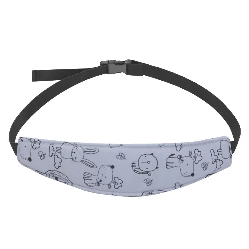 Infant Head Support Pillow for Car Seat & Stroller — Adjustable Belt Fastening Sleep Positioner, Unisex Cartoon Design