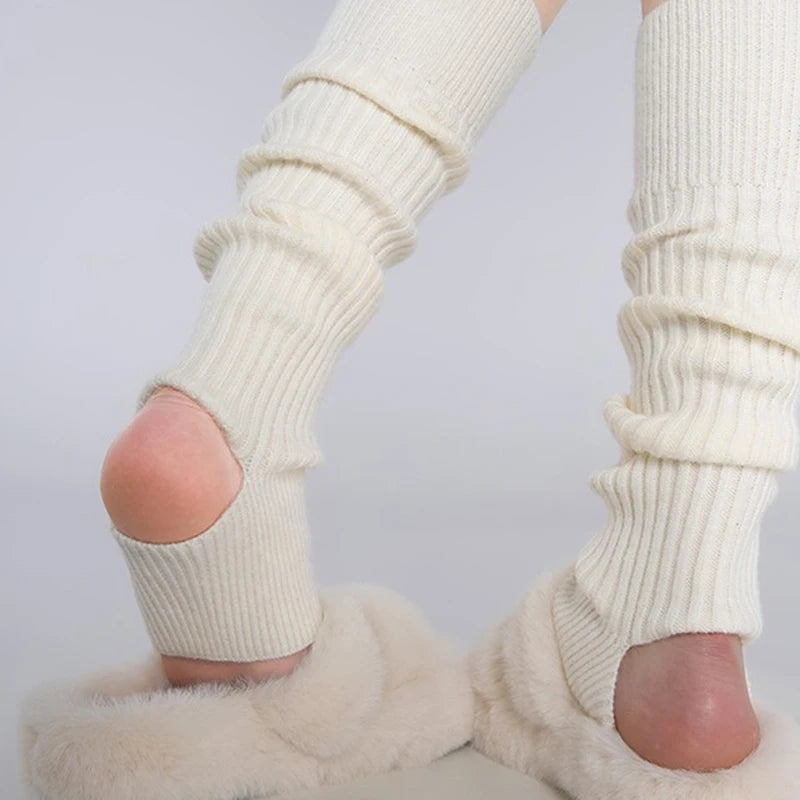 Stirrup Over-the-Calf Knitted Socks & Leg Warmers — 41 cm (16 in) Long Boot Cuffs for Women, Unisex