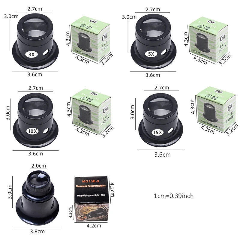Watchmaker Jeweler Loupe Magnifier - Handheld Optical Glass Loupe 3X 5X 10X 15X 20X