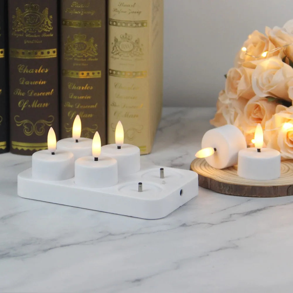 LED Flameless Candle Set 4/6/8/12 Pack – Remote & Charging Base, Battery-Operated Tea Lights for Wedding & Party Decor