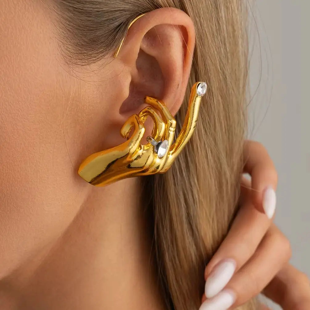 1-Piece Metal Hand Left Ear Cuff Dangle Earring view 2