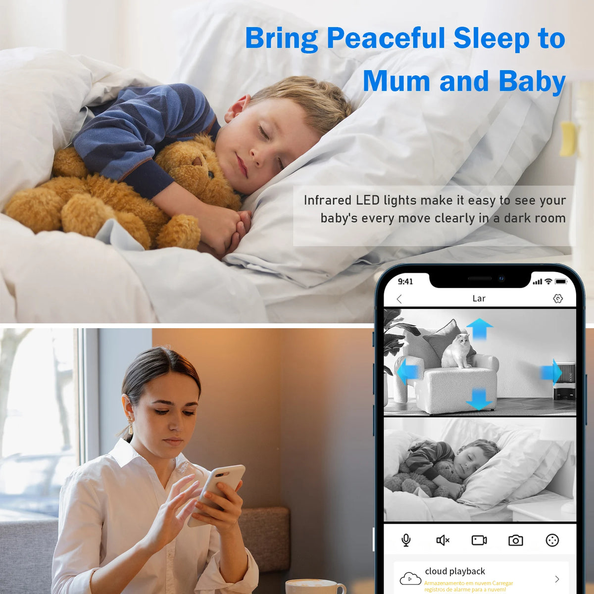 4MP WiFi 360° Dual-Lens Mini Security Camera - Indoor Baby Monitor Webcam