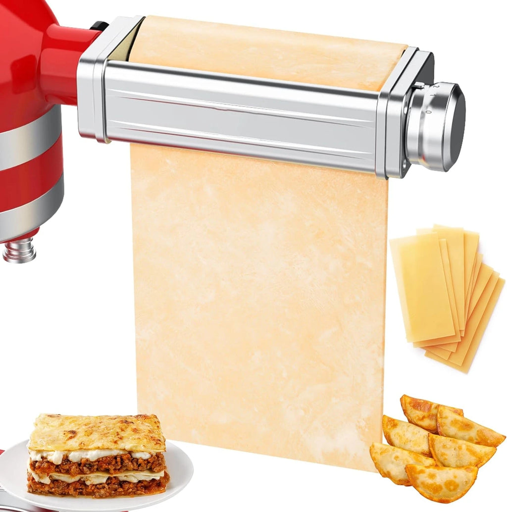 Pasta Roller & Cutter Attachment for Stand Mixers, Stainless Steel Sheet Roller with Spaghetti & Fettuccine Cutters, 8-Setting (0.4–2 mm / 0.016–0.08 in)