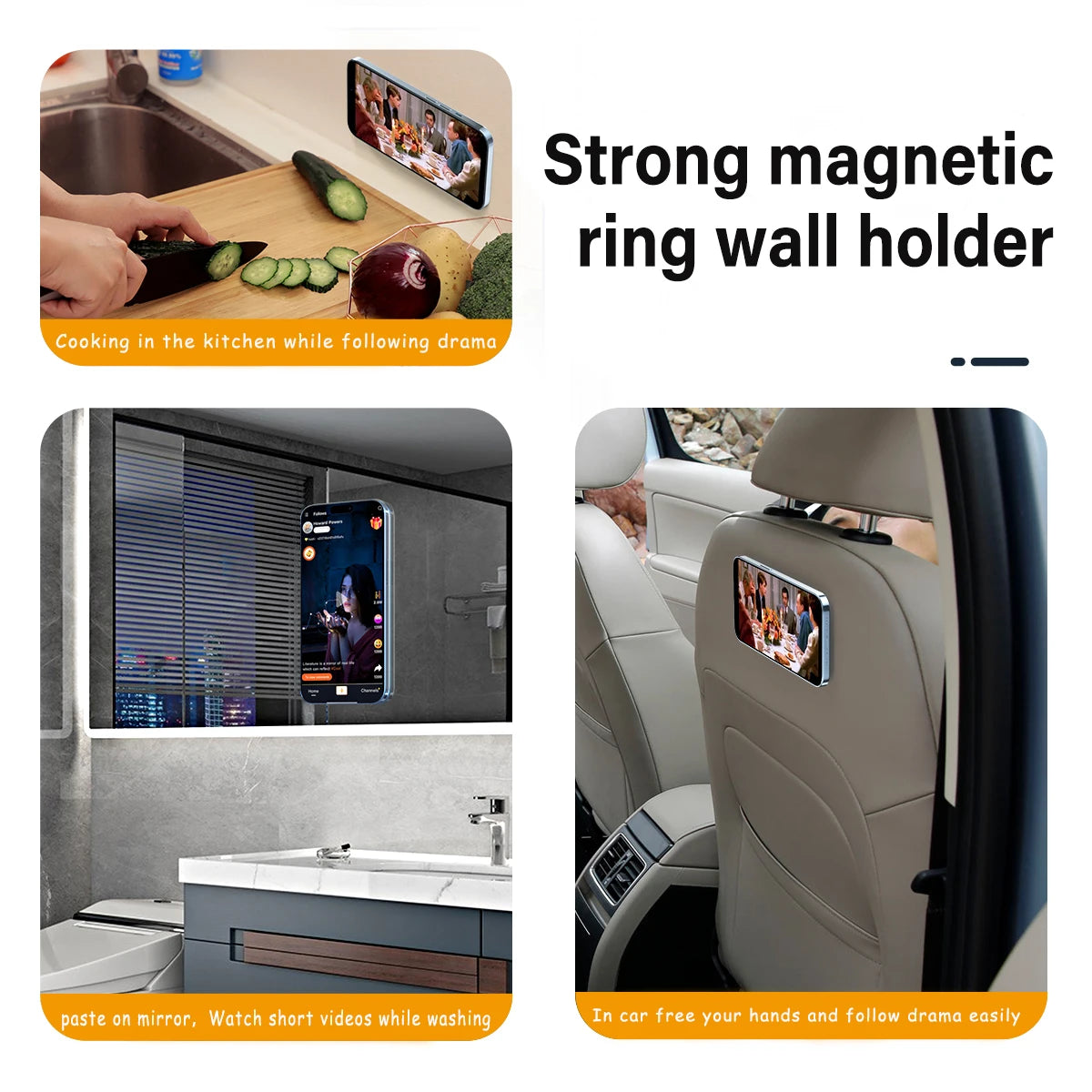 MagSafe Magnetic Phone Ring Stand – 2-in-1 Wall & Car Mount for Phones & Tablets