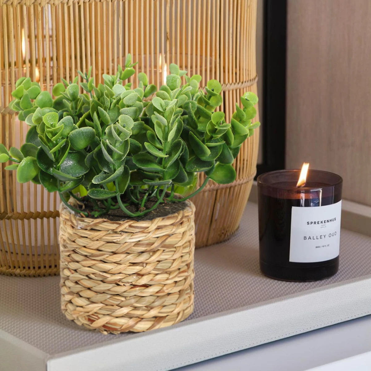 Artificial Eucalyptus Potted Plant 17 cm (6.7 in) Faux Fern Grass Tuft – Small Desktop Home Decor