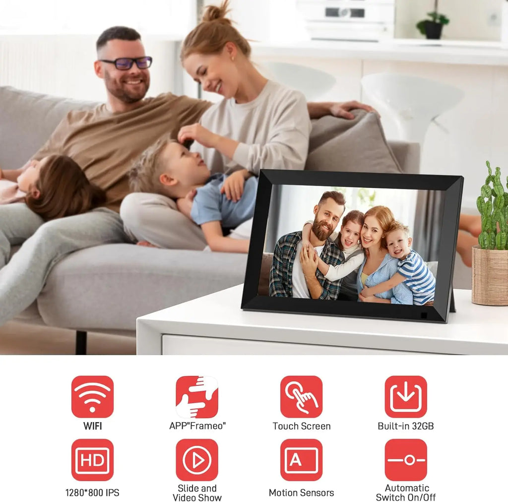 32GB 10.1 Inch (25.7 cm) Smart WiFi Digital Photo Frame 1280x800 IPS Touch Screen - Gift for Family & Friends