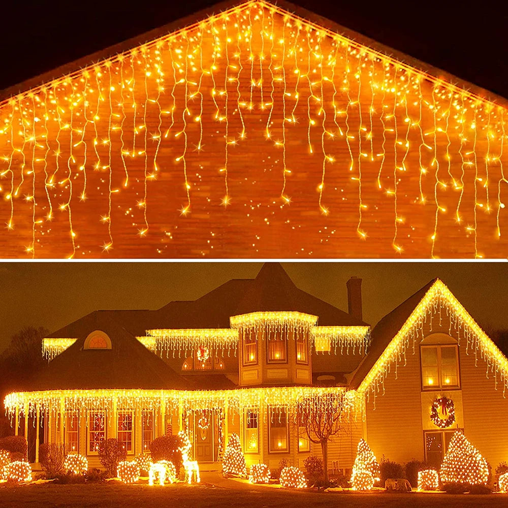LED Icicle String Lights 4m (13ft) Outdoor Street Garland – 8 Modes Christmas & Holiday Lights