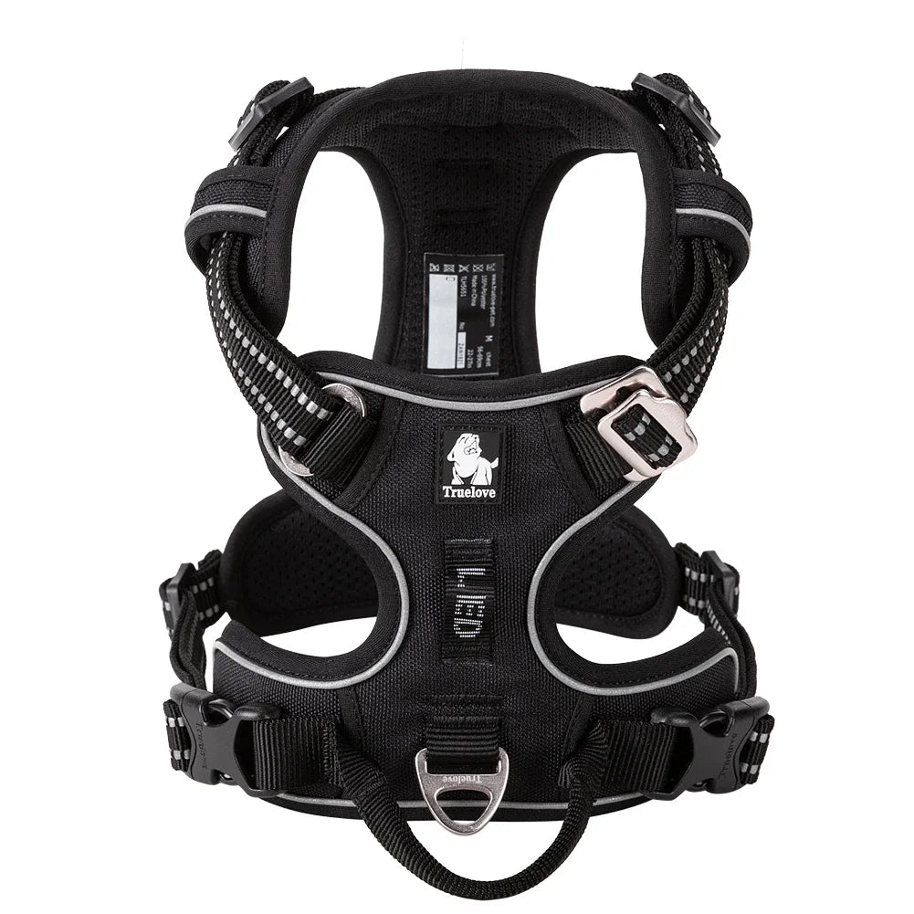 Adjustable Padded Dog Harness with Handle – Reflective Nylon, Front & Back Leash Attachments, Quick-Release Vehicle Safety Harness