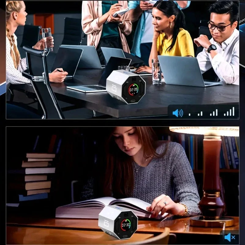 Pomodoro Flip Cube Timer - Magnetic Digital Visual Timer, Rechargeable USB-C, Silent Alarm for Study & Office Productivity