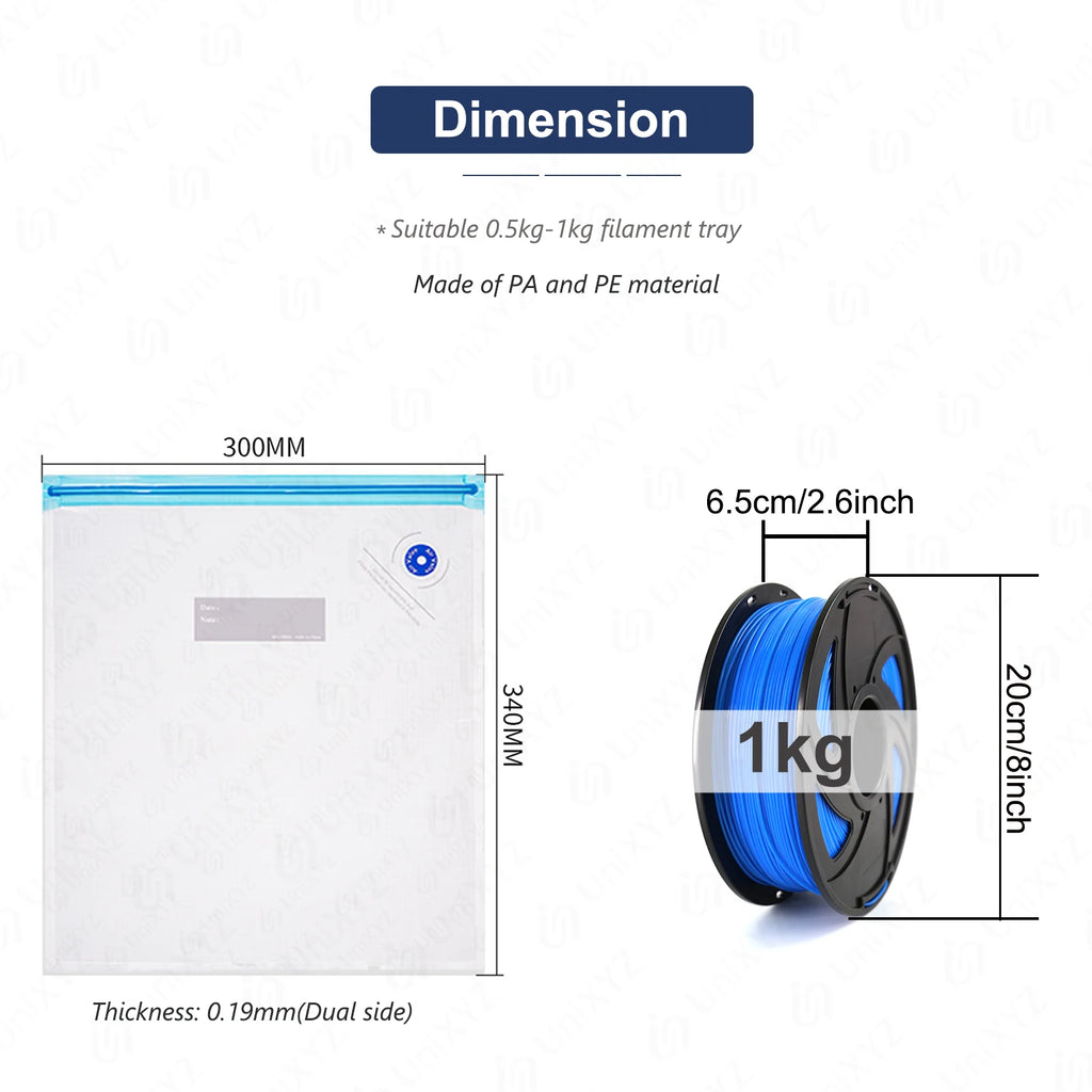 3D Printer Filament Vacuum Storage Bags for 0.5–1kg PLA ABS TPU PETG, 30 x 34 cm (11.8 x 13.4 in) Moisture-Proof