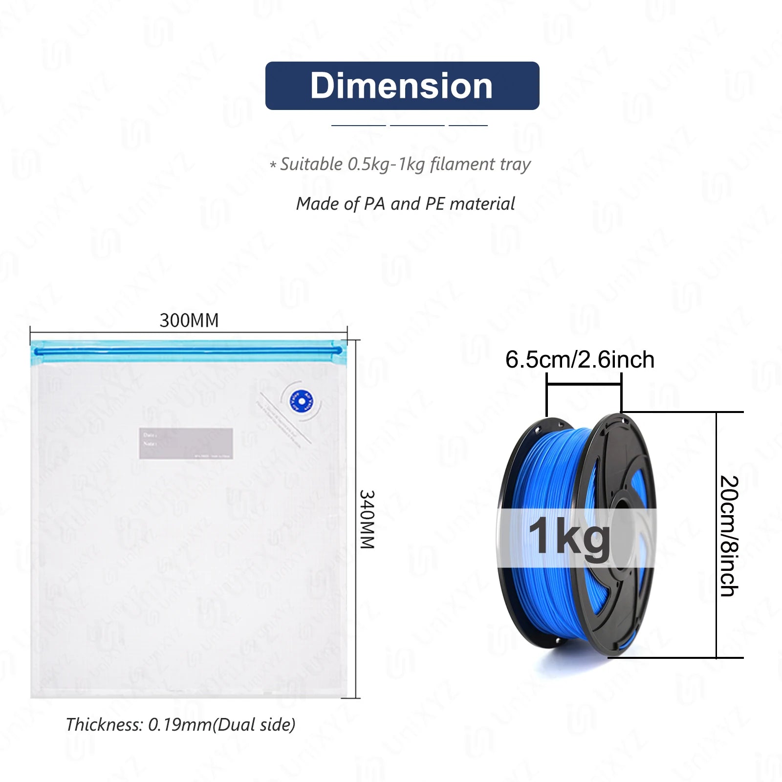 3D Printer Filament Vacuum Storage Bags for 0.5–1kg PLA ABS TPU PETG, 30 x 34 cm (11.8 x 13.4 in) Moisture-Proof