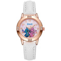 Girls Cartoon Leather Strap Watch with Rhinestone Dial — Rose Gold Cute Kids Watch