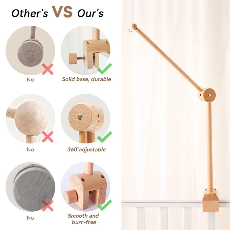 Wooden Crochet Crib Mobile with Felt Rattles – Hanging Bed Bell Toy for Newborns & Infants 0-12 Months