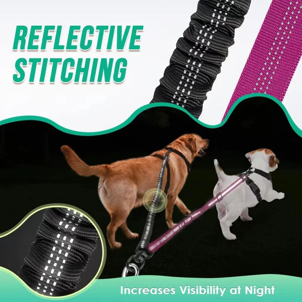 Adjustable Dual Dog Leash Coupler – No-Tangle Shock-Absorbing Bungee Splitter for Two Dogs (16.5–22.4 in / 42–60 cm, Elastic to 31.5 in / 80 cm)