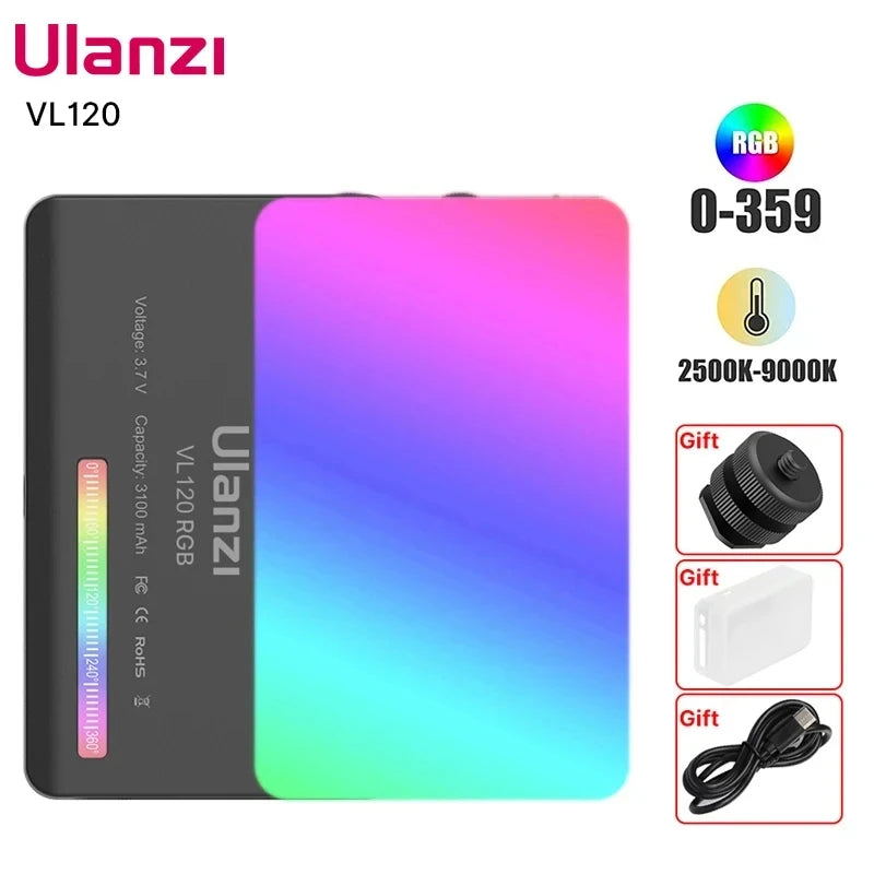 Full-Color RGB + White LED Video Light 2500K–8500K Dimmable for Camera, Vlog & Live Streaming — USB-C Rechargeable Portable Fill Light