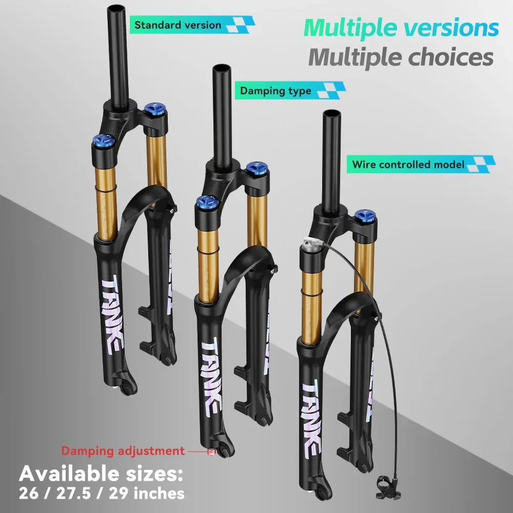 Adjustable MTB Air Suspension Fork — 120mm (4.7 in) Travel, Rebound & Lockout, 26/27.5/29 Inch, 9x100mm Quick Release