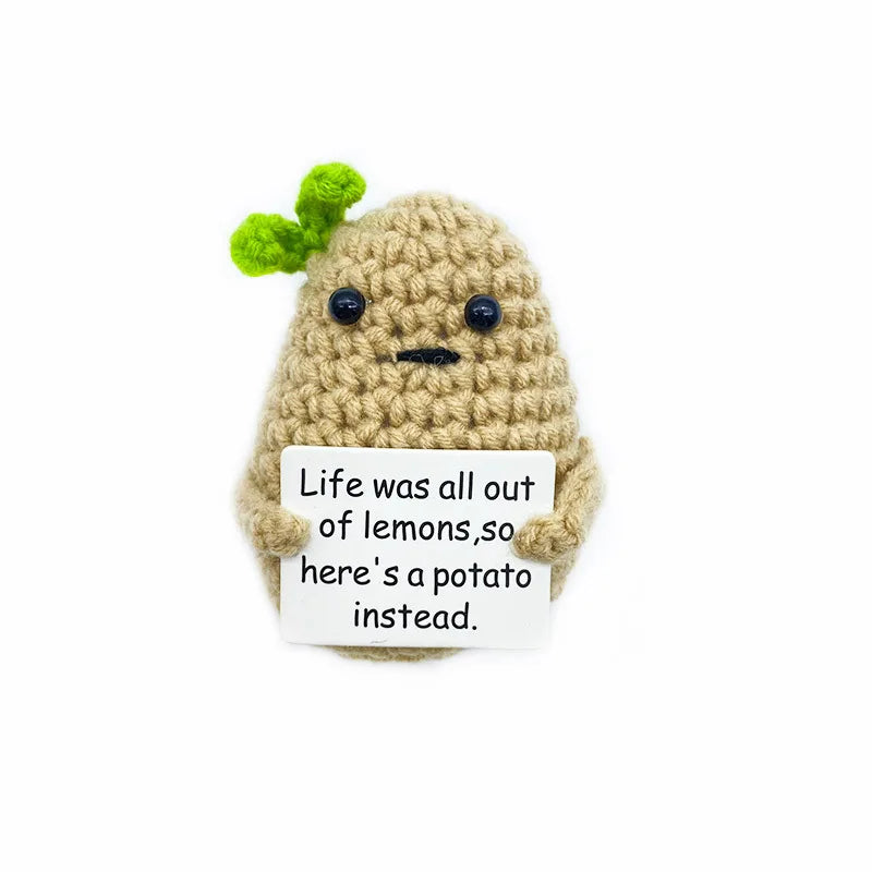 Handmade Mini Crochet Potato Plush Doll – Wool Knit Pocket Hug with Greeting Card, Funny Christmas & Holiday Home Decor Gift