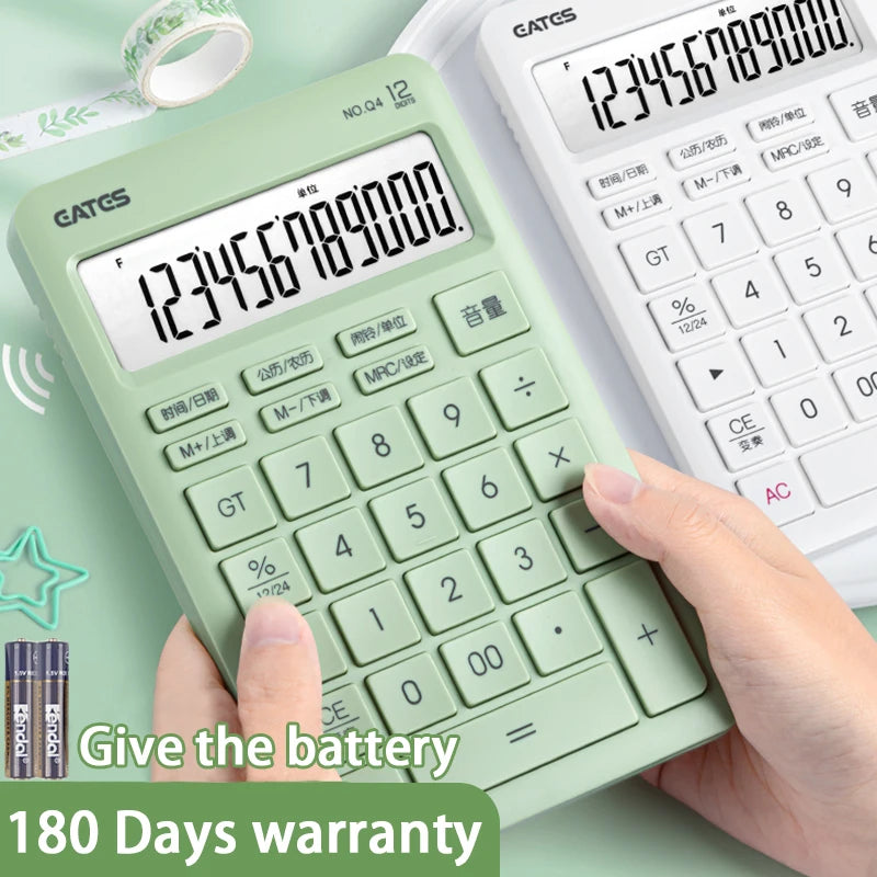 12-Digit Solar Calculator Large Key Portable Financial & Business Calculator for Students