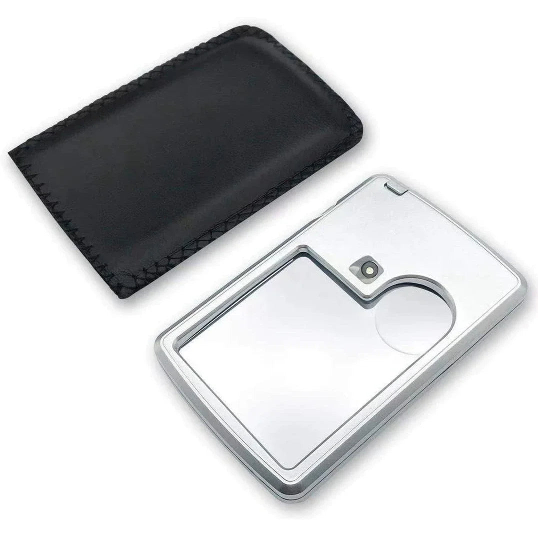 3x/6x LED Pocket Magnifier Loupe – Mini Pocket Magnifying Glass with Leather Sheath for Jewelry, Reading & Kids