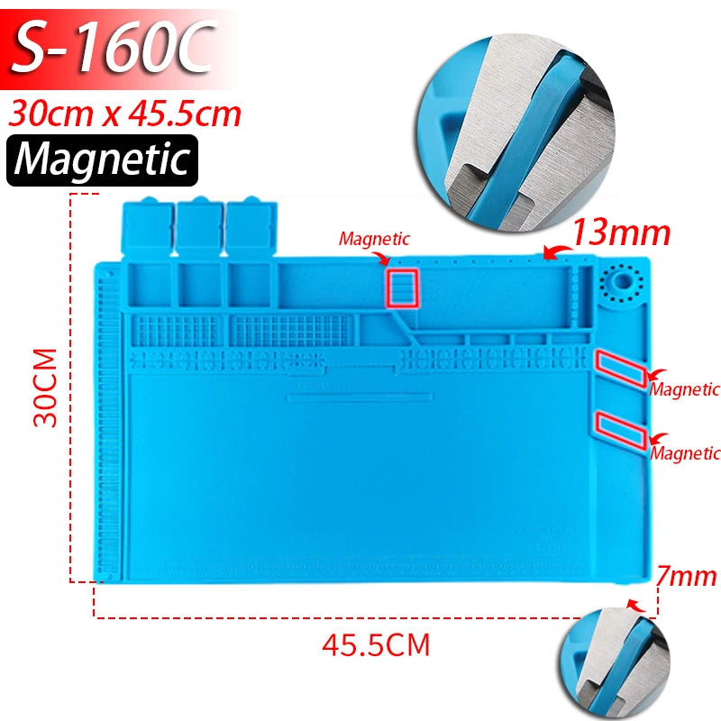 Silicone Soldering Mat Heat Resistant to 932°F (500°C) Anti-Static Magnetic Work Mat for Electronics Repair