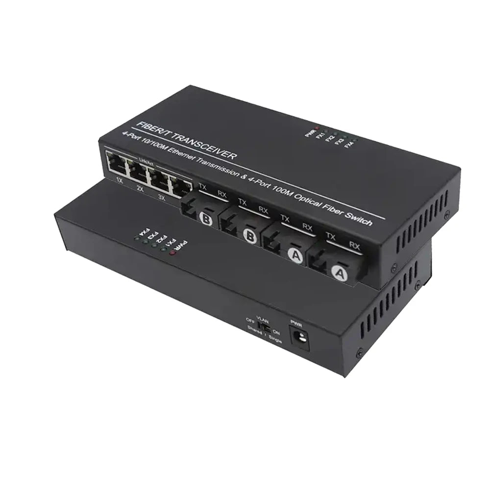 4-Port SC Fiber to 4-Port RJ45 10/100Mbps Media Converter Single Mode 20 km (12.4 mi) DC 5V