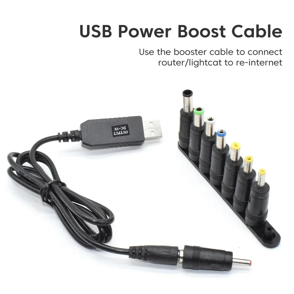 USB to DC 5V/12V Boost Converter Cable — Power Bank Adapter for Router, Modem & Speaker