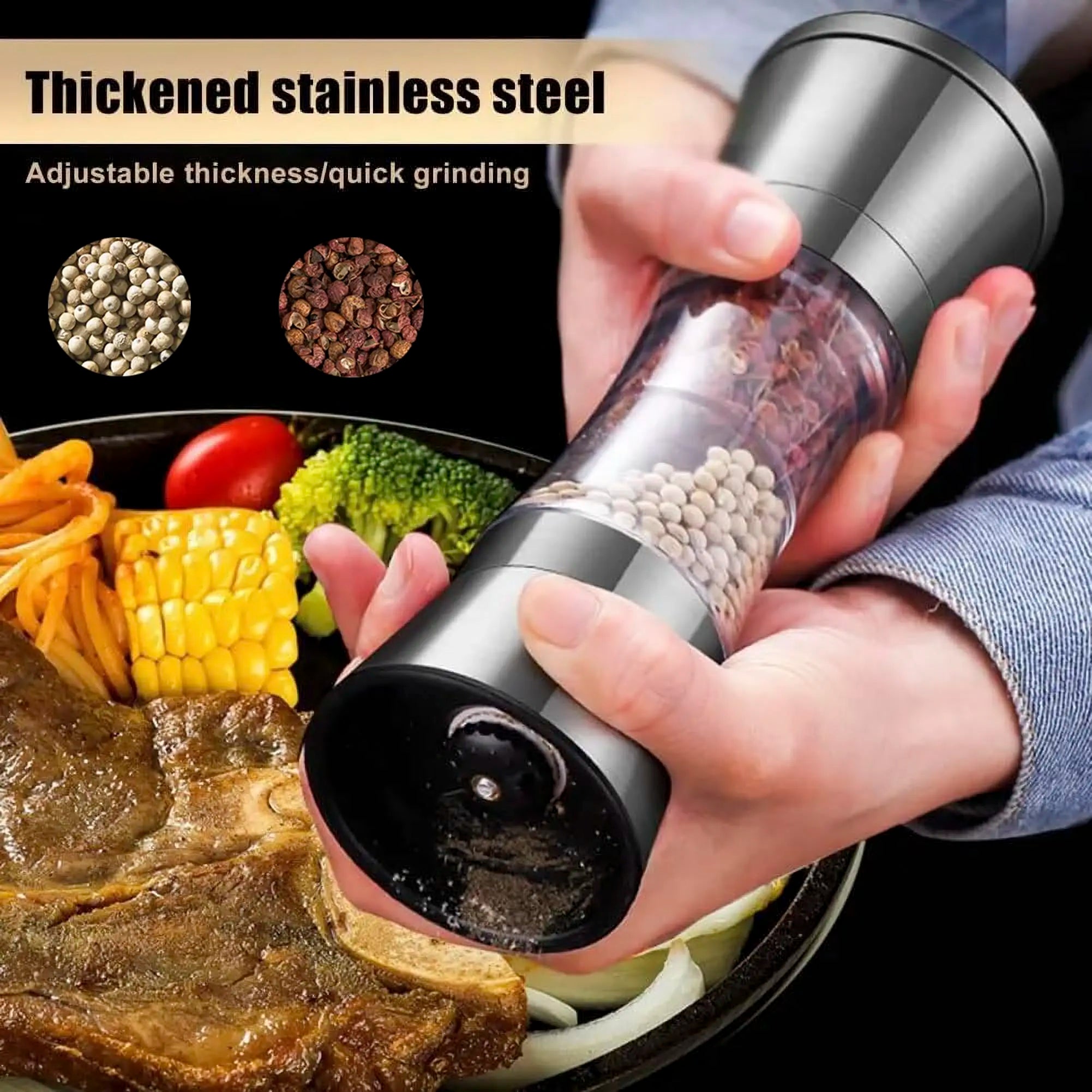 2-in-1 Salt & Pepper Grinder - 304 Stainless Steel Manual Mill with Dual Chambers & Adjustable Coarseness