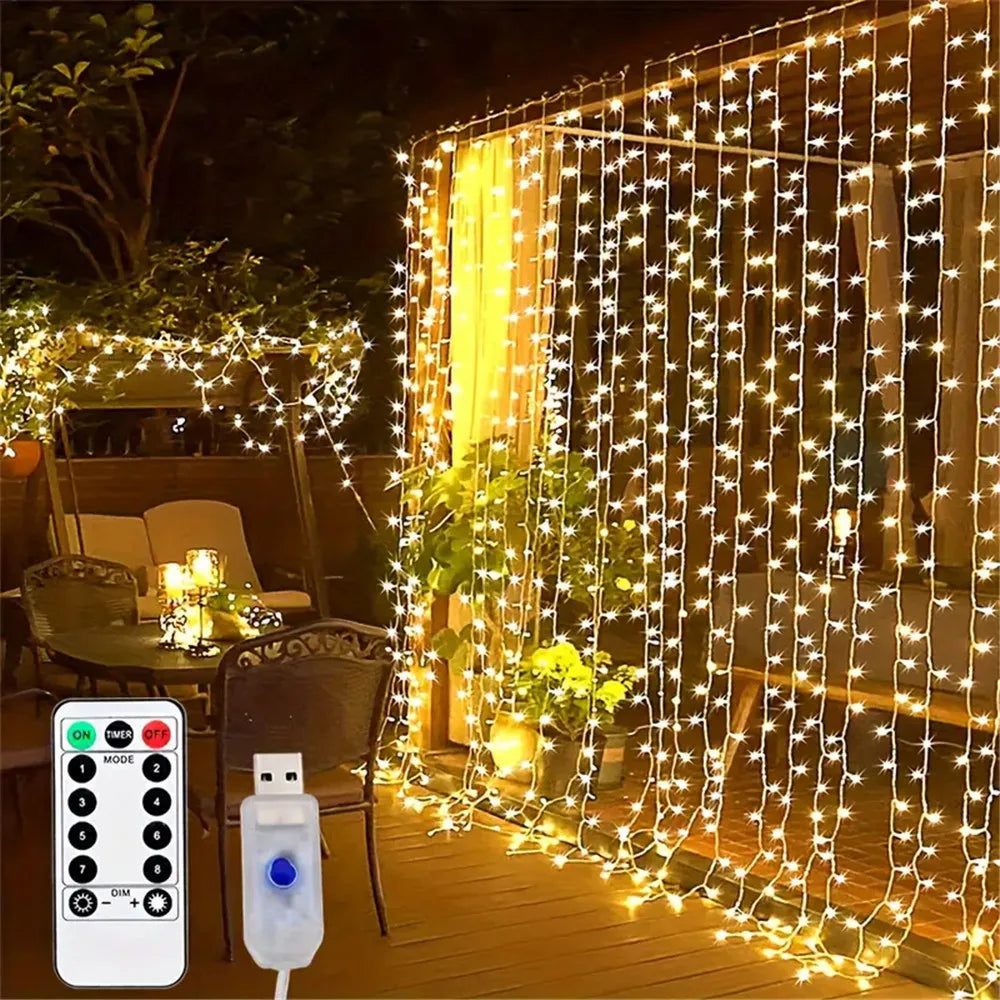USB LED Curtain String Lights – 3×1m / 3×2m / 3×3m / 6×3m (9.8×3.3 / 9.8×6.6 / 9.8×9.8 / 19.7×9.8 ft) USB Powered with Remote – Fairy Lights for Wedding, Party & Home