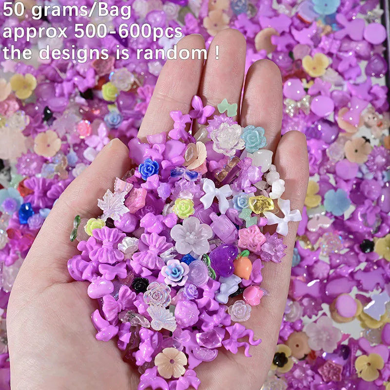 500pcs White Nail Charms & Pearls — Mixed Shapes (Heart, Bowknot, Star, Teardrop) Rhinestones for Nail Art & DIY Crafts