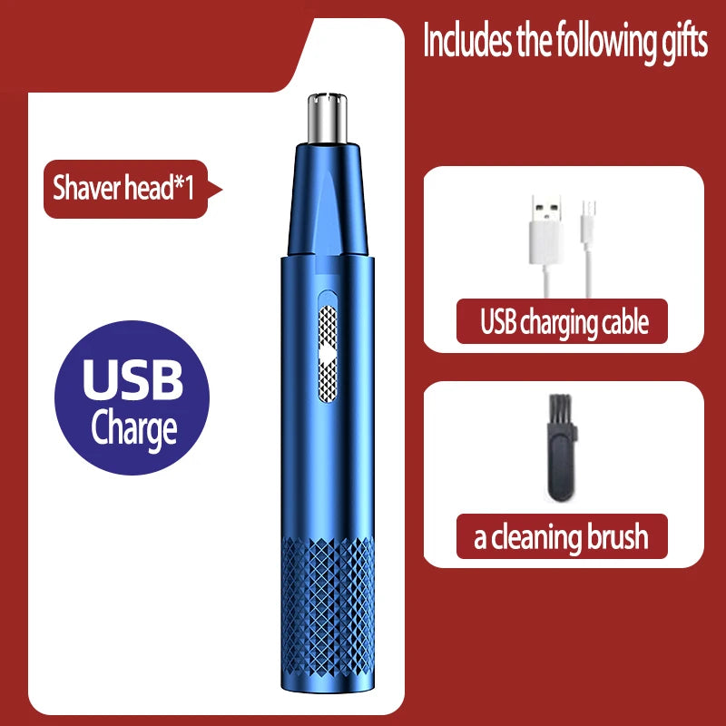 USB Rechargeable Nose Hair Trimmer - Portable Electric Mini Groomer with Stainless Steel Washable Head