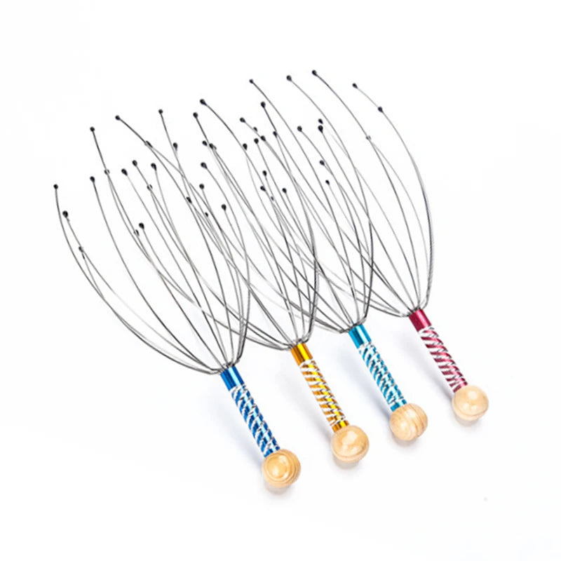 Octopus Head Massager Scalp Scratcher - Stainless Steel & Wood Scalp Massager for Stress Relief