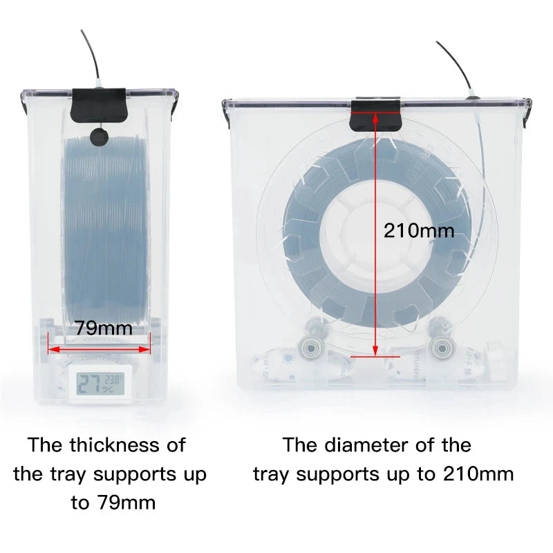 3D Printer Filament Dryer Box - Airtight Moisture-Resistant Storage with Real-Time Humidity Monitor