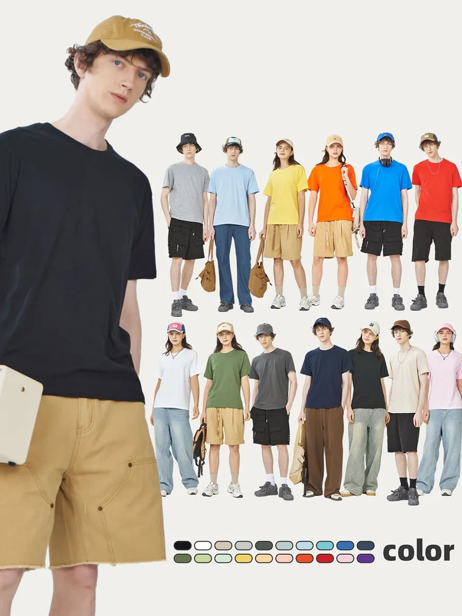 180g Cotton Men's Solid Short Sleeve T-Shirt – Breathable Summer Tee White/Black