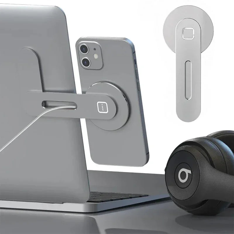 Magnetic Slim Foldable Laptop & Monitor Phone Holder - Side Mount Phone Stand for Most Smartphones