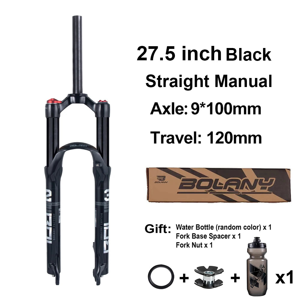 Mountain Bike Air Suspension Fork 26/27.5/29 Inch 100mm Travel (120mm Exposed) Air & Oil Damping Remote Lockout 9mm Axle 32mm Stanchions Disc Brake