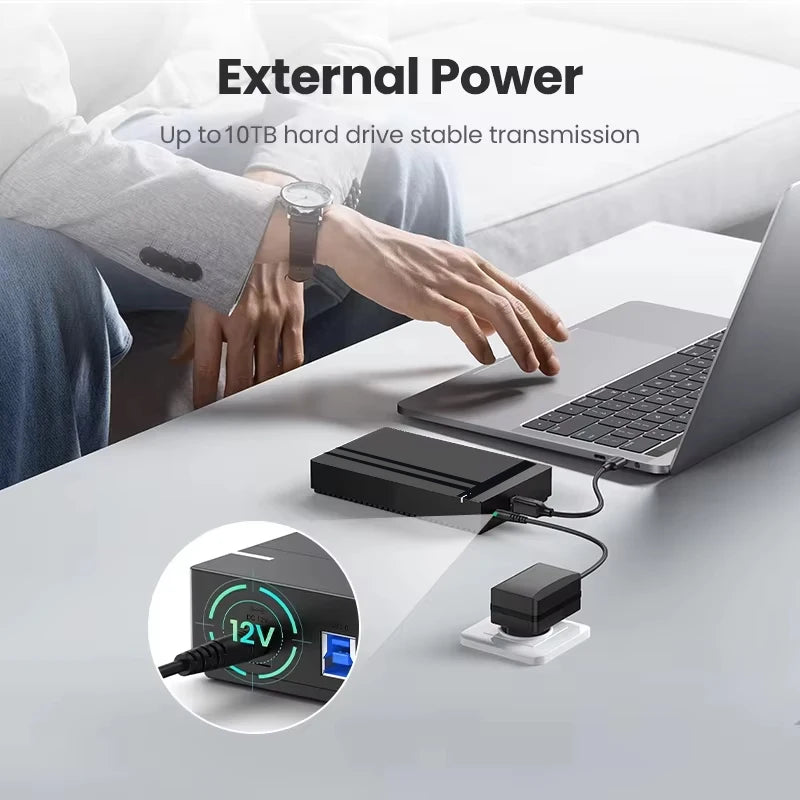 USB 3.0 to SATA External Hard Drive Enclosure – Supports 2.5-inch & 3.5-inch HDD/SSD, Up to 10TB, 5Gbps (Includes 12V Adapter)