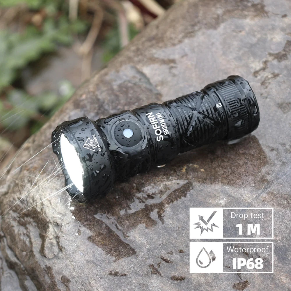18350 USB-C Rechargeable EDC Flashlight 1200lm - Mini Dual White & Red LEDs, IP68 Waterproof