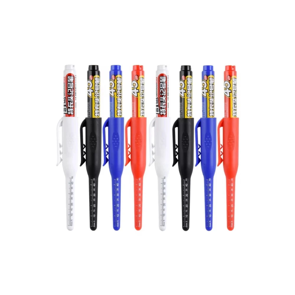 Waterproof Carpenter & Tile Marker Pen 45mm Long Nib — Deep-Hole Woodworking Marker, Black Blue Red (1–6 Pack)