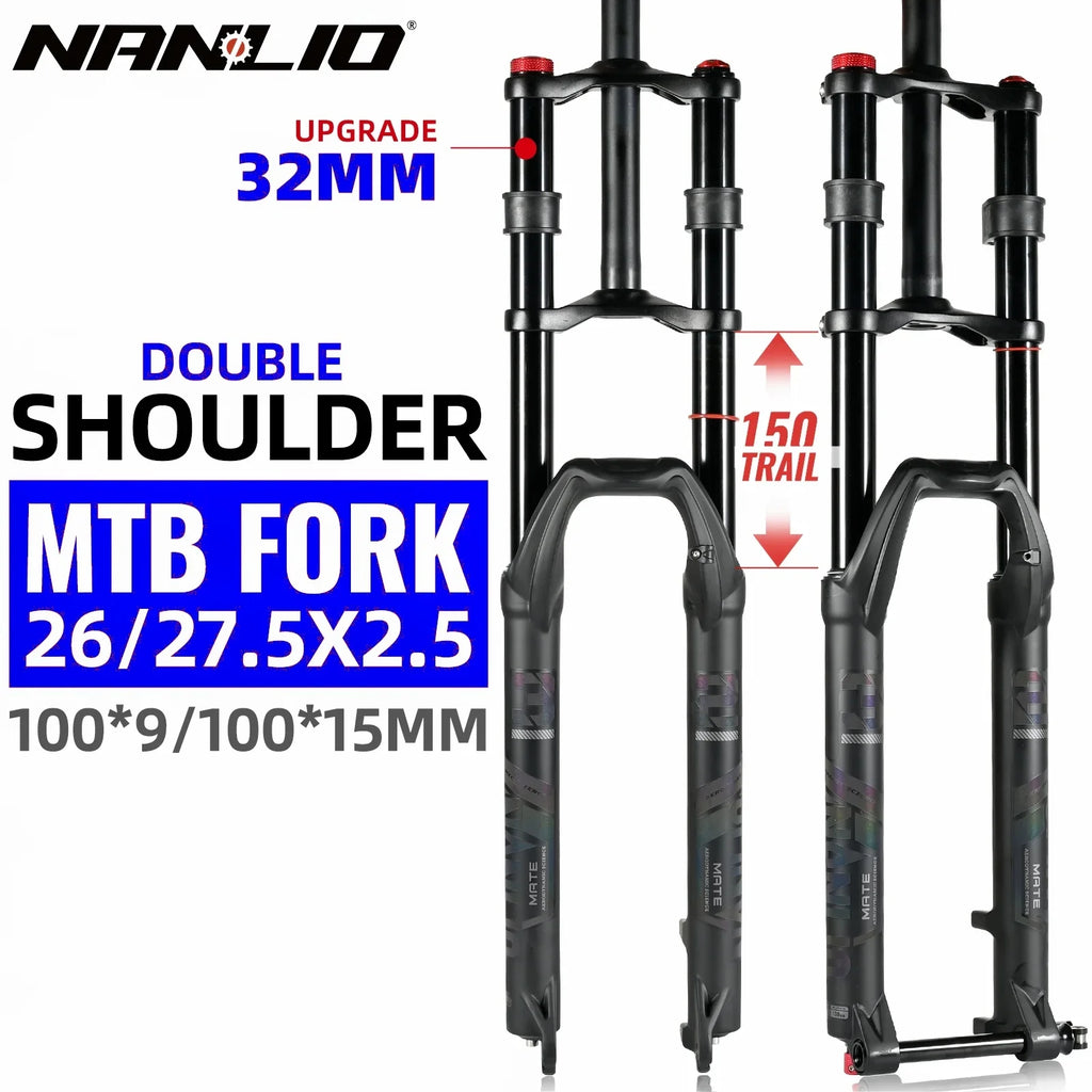 Double Crown Air Suspension Fork 150mm (5.9in) Travel for 27.5/29-inch MTB & E-Bike — Double-Shoulder, Air and Oil Damping