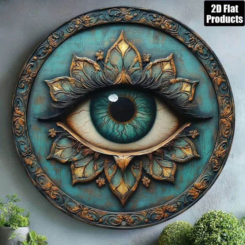 Evil Eye Tin Wall Decor - Boho Rustic Mandala Trident Metal Sign