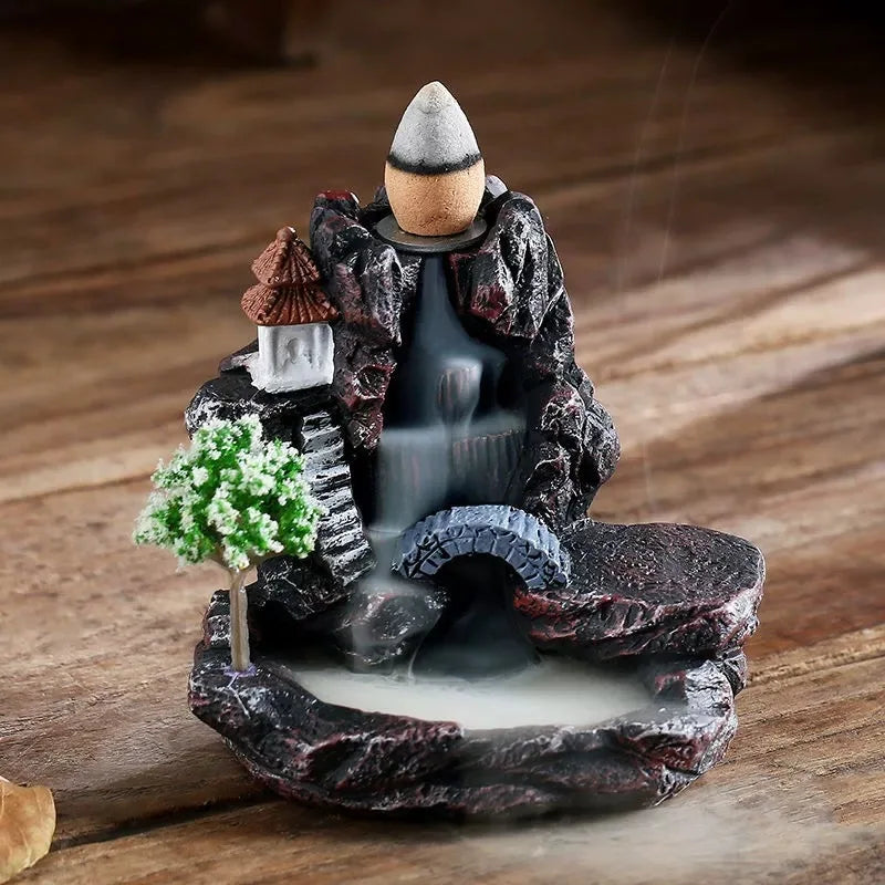 Backflow Waterfall Incense Holder Burner – Aromatherapy Home Decor with Backflow Incense Cones
