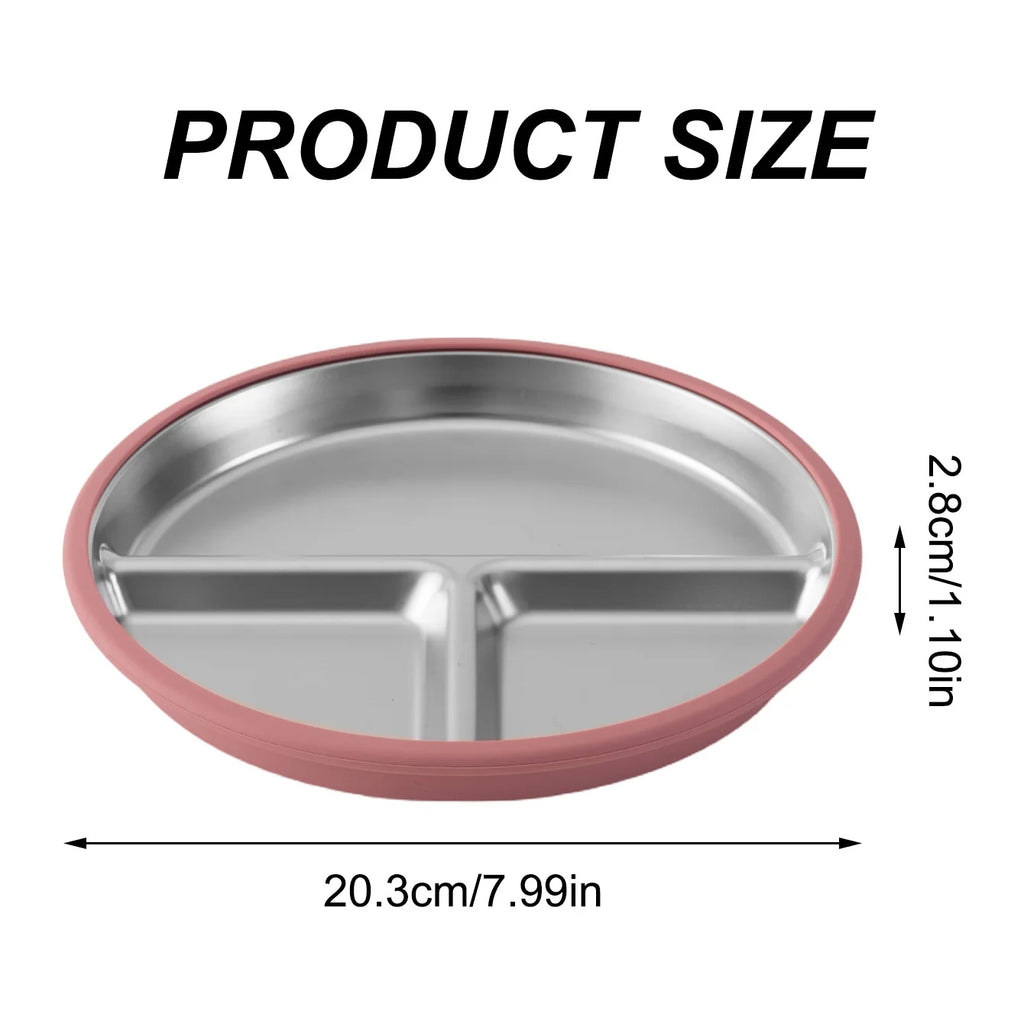 Stainless Steel Baby Plate with Detachable Suction Silicone Tray – Food-Grade Non-Slip Feeding Bowl for Infants & Toddlers