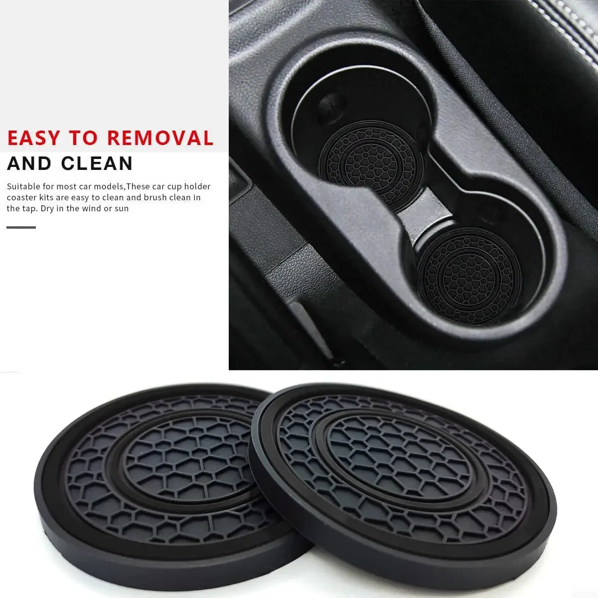 2-Piece Universal Anti-Slip Car Cup Holder Coasters, Dustproof Durable Interior Protectors