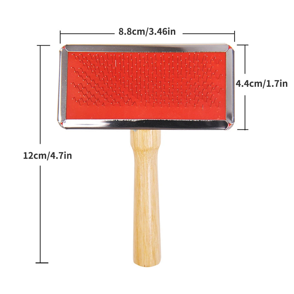 Pet Grooming Needle Comb with Wooden Handle – Stainless Steel Massage Brush for Dogs & Cats, Removes Loose Hair & Detangles