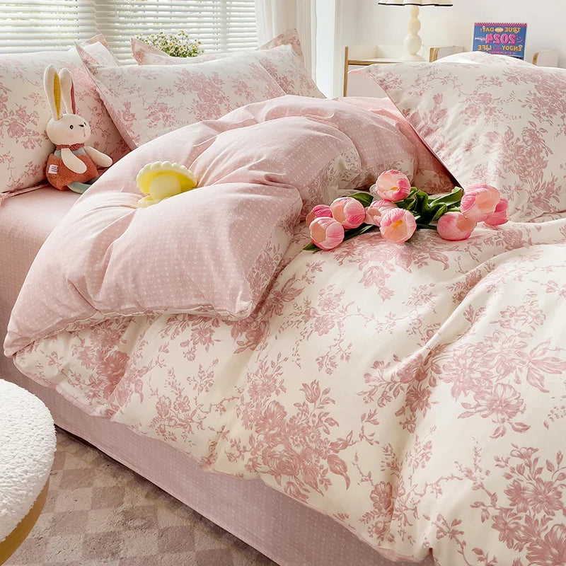 Pastel Floral 100% Cotton Duvet Cover Set - Super Soft 3-Piece (1 Duvet Cover + 2 Pillowcases) - Multiple Sizes 135×200–240×220 cm (53×79–94×87 in)